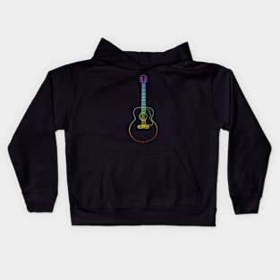 Jumbo Style Acoustic Guitar Colorful Outline Kids Hoodie